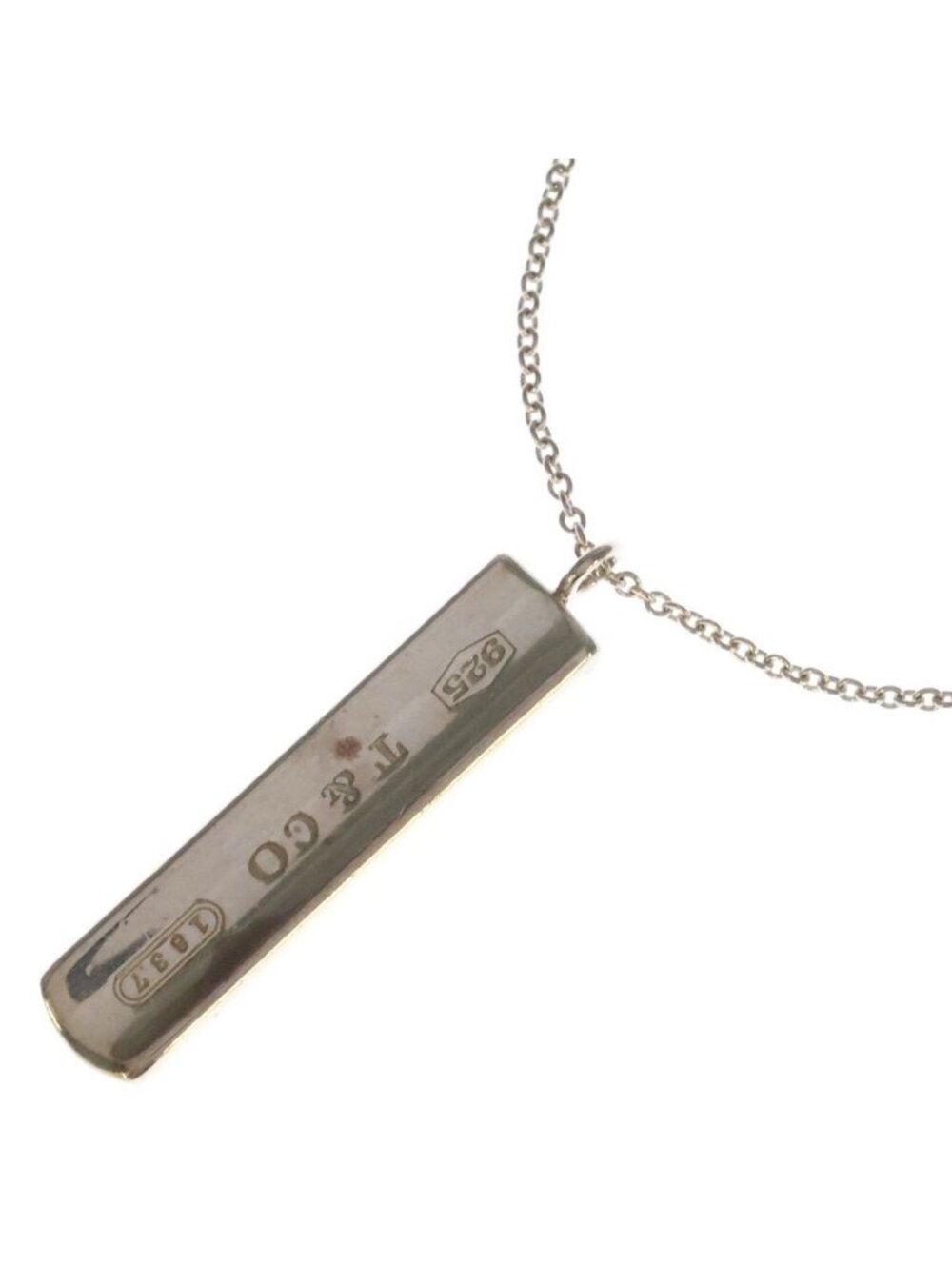 Tiffany & Co 1837 Narrow Bar Plate Pendant Chain Silver Necklace
